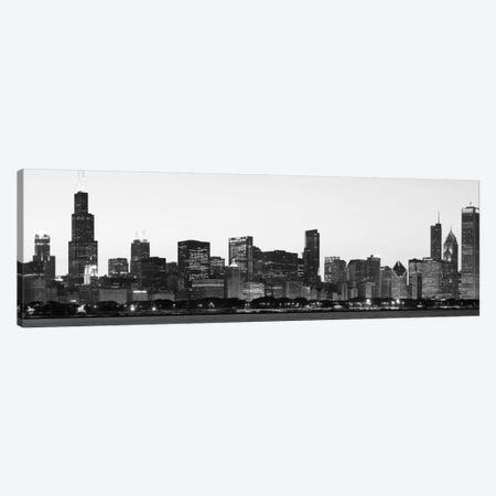 Chicago Panoramic Skyline Cityscape (Black & White - Dusk) Canvas Print #6146} by Unknown Artist Canvas Art Print