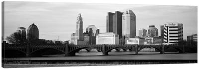Columbus Panoramic Skyline Cityscape (Black & White - Dusk) Canvas Art Print - Black & White Scenic
