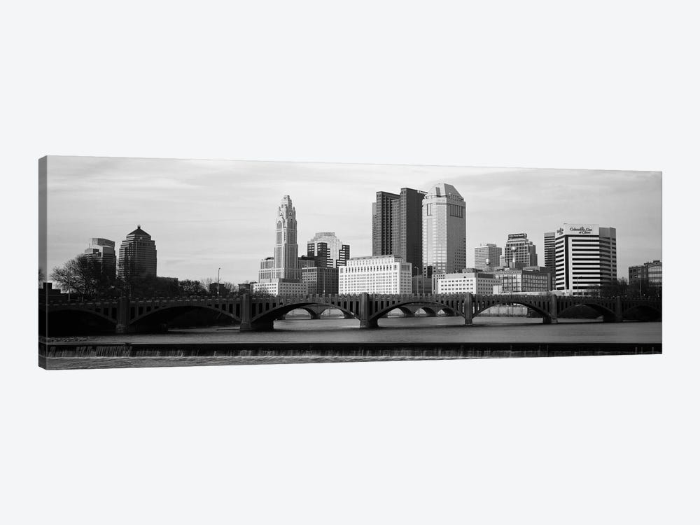 Columbus Panoramic Skyline Cityscape (Black & White - Dusk) 1-piece Canvas Artwork