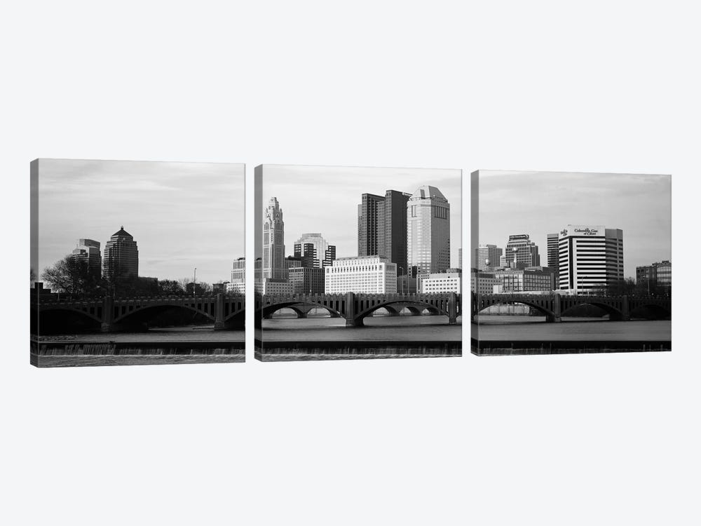Columbus Panoramic Skyline Cityscape (Black & White - Dusk) by Unknown Artist 3-piece Canvas Artwork