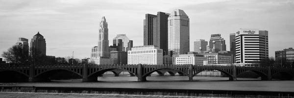 Ohio: Columbus Panoramic Skyline Cityscape (Black & White - Dusk) by Unknown Artist