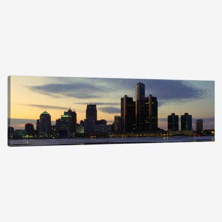 Detroit Panoramic Skyline Cityscape (Dusk) Canvas Print #6150} by Unknown Artist Art Print