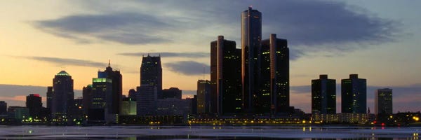 Michigan: Detroit Panoramic Skyline Cityscape (Dusk) by Unknown Artist