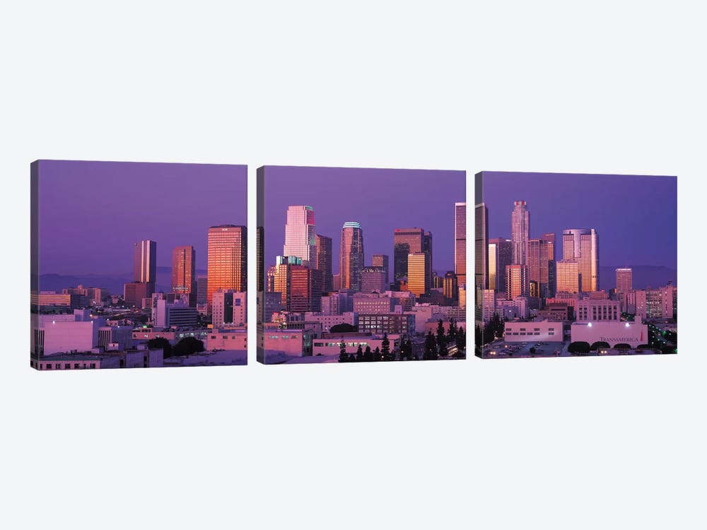 Los Angeles Panoramic Skyline Cityscape (Dusk) by Unknown Artist 3-piece Canvas Print