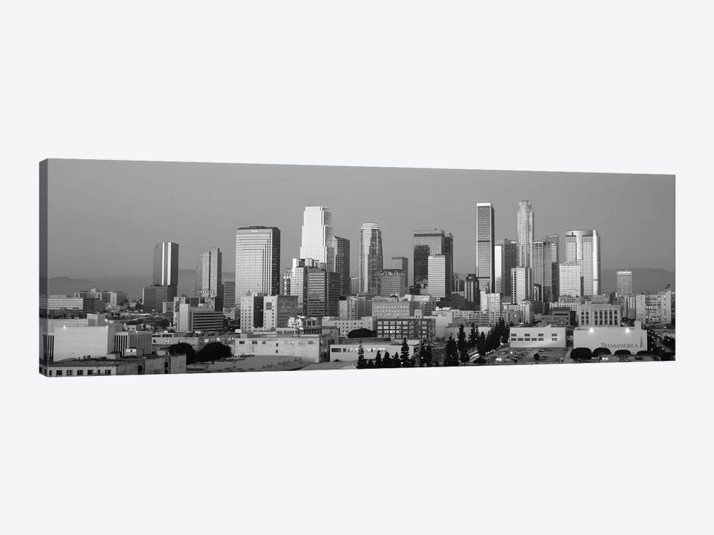 Los Angeles Panoramic Skyline Cityscape (Black & White - Dusk) by Unknown Artist 1-piece Canvas Print