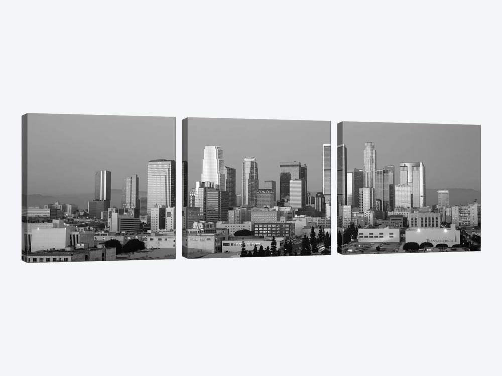 Los Angeles Panoramic Skyline Cityscape (Black & White - Dusk) by Unknown Artist 3-piece Art Print