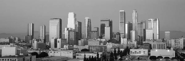 Los Angeles Panoramic Skyline Cityscape (Black & White - Dusk)