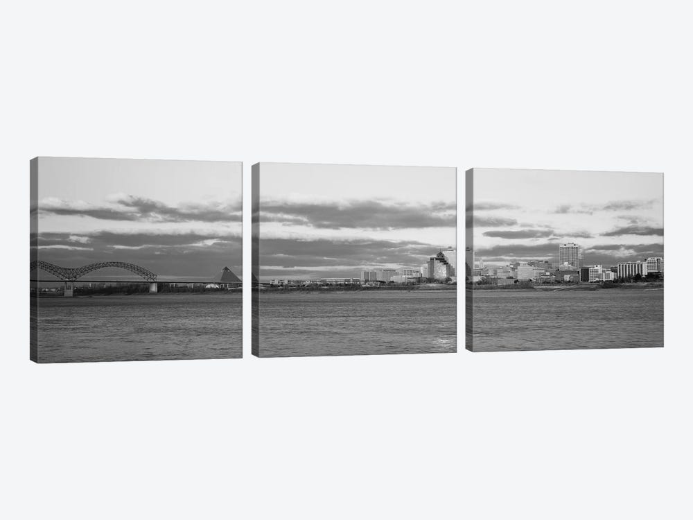 Memphis Panoramic Skyline Cityscape (Black & White - Dusk) 3-piece Art Print