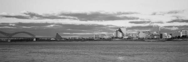 Memphis: Memphis Panoramic Skyline Cityscape (Black & White - Dusk) by Unknown Artist
