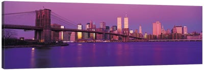 New York Panoramic Skyline Cityscape (Dusk) Canvas Art Print - Brooklyn Bridge