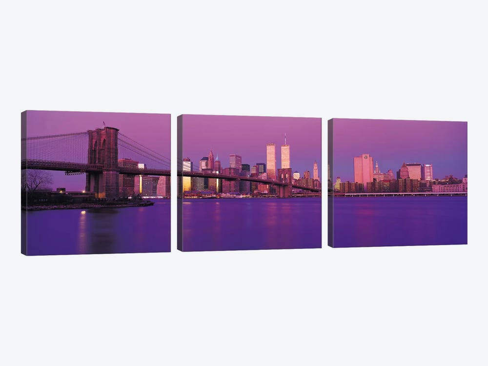 New York Panoramic Skyline Cityscape (Dusk) by Unknown Artist 3-piece Canvas Art