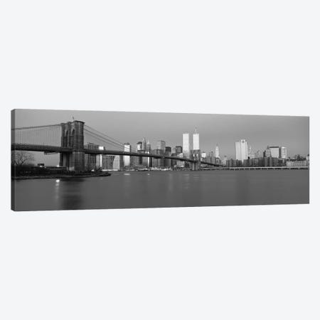 New York Panoramic Skyline Cityscape (Black & White - Dusk) Canvas Print #6162} by Unknown Artist Canvas Artwork