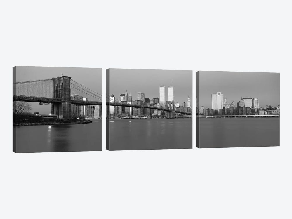 New York Panoramic Skyline Cityscape (Black & White - Dusk) 3-piece Art Print