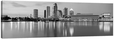 Tampa Panoramic Skyline Cityscape (Black & White - Dusk) Canvas Art Print - Urban Art