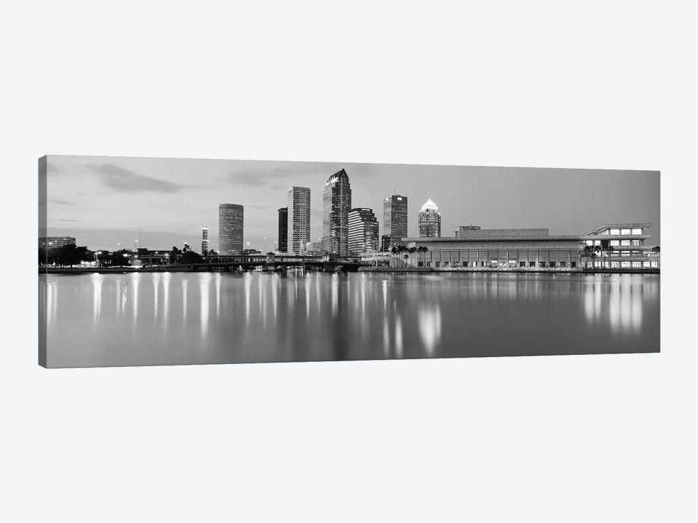 Tampa Panoramic Skyline Cityscape (Black & White - Dusk) by Unknown Artist 1-piece Canvas Print