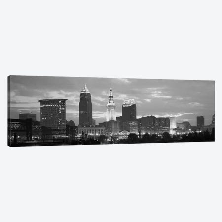 Cleveland Panoramic Skyline Cityscape (Black & White - Dusk) Canvas Print #6168} by Unknown Artist Canvas Wall Art