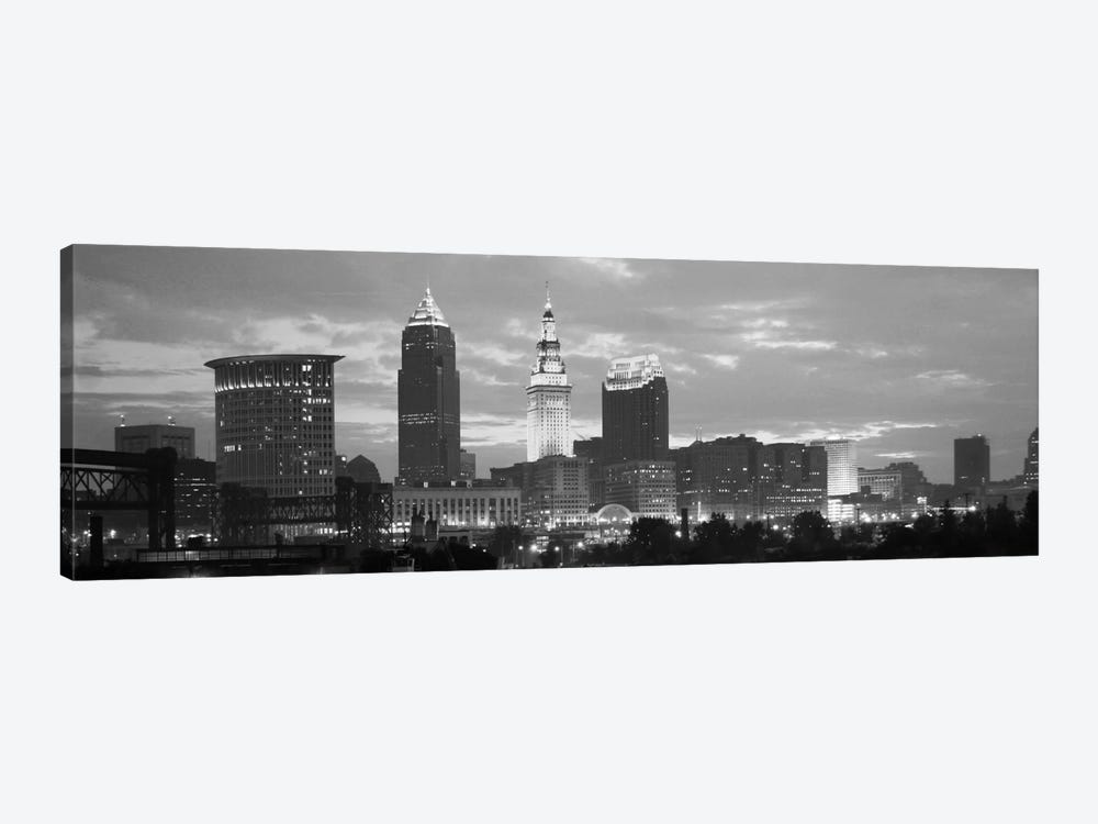 Cleveland Panoramic Skyline Cityscape (Black & White - Dusk) by Unknown Artist 1-piece Canvas Art Print