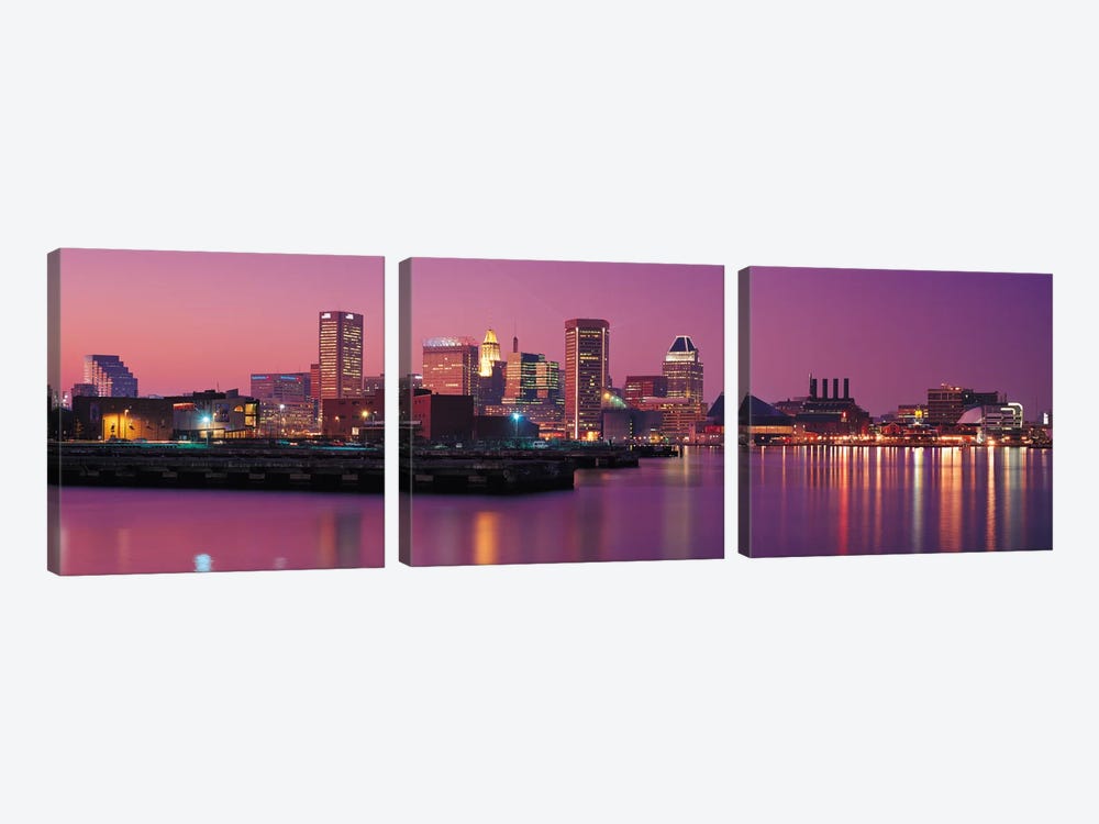 Baltimore Panoramic Skyline Cityscape (Evening) by Unknown Artist 3-piece Canvas Art