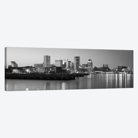 Baltimore Panoramic Skyline Cityscape (Black & White - Evening) Canvas Print #6170} by Unknown Artist Art Print