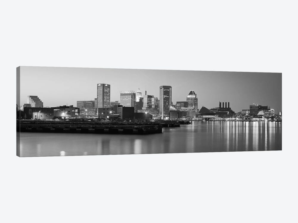 Baltimore Panoramic Skyline Cityscape (Black & White - Evening) by Unknown Artist 1-piece Canvas Wall Art