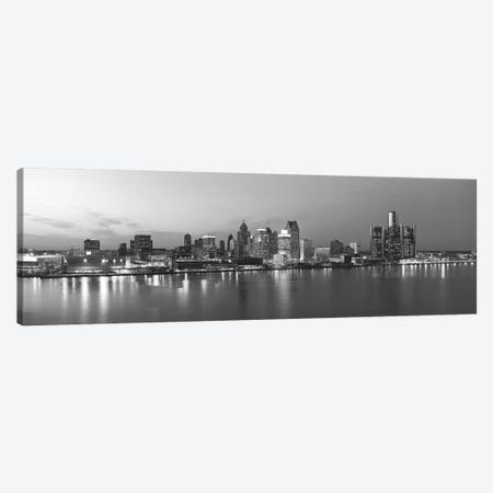 Detroit Panoramic Skyline Cityscape (Black & White - Evening) Canvas Print #6171} by Unknown Artist Canvas Art Print