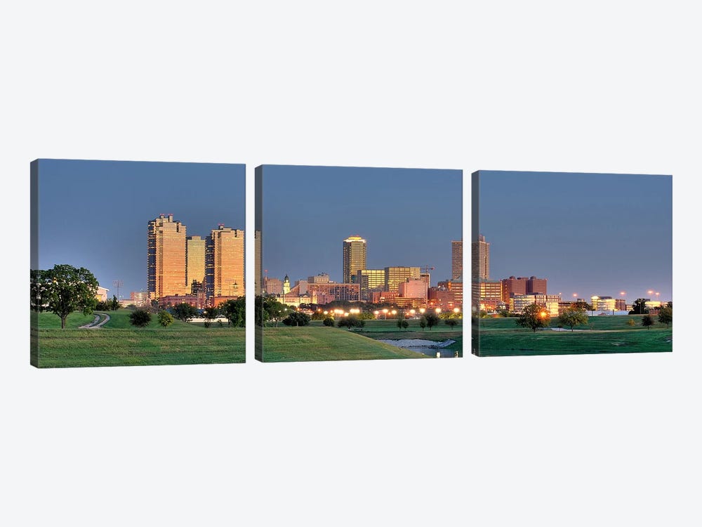 Fort Worth Panoramic Skyline Cityscape (Evening) by Unknown Artist 3-piece Canvas Art