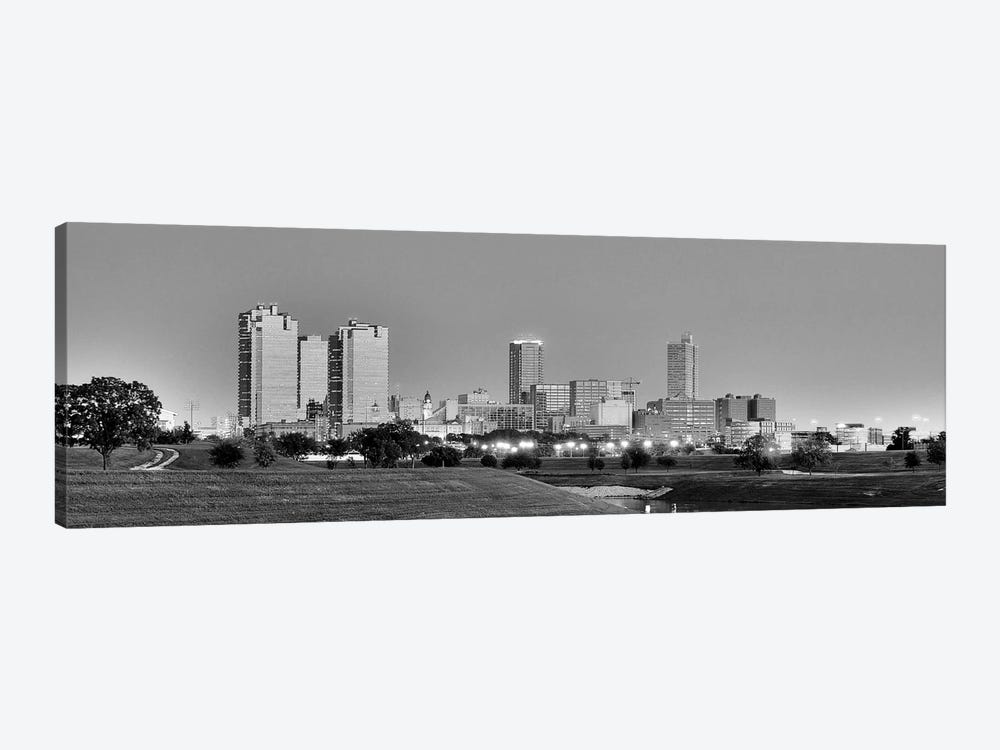 Fort Worth Panoramic Skyline Cityscape (Black & White - Evening) by Unknown Artist 1-piece Art Print