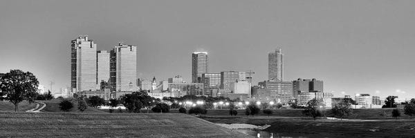 Black & White Scenic Art: Fort Worth Panoramic Skyline Cityscape (Black & White - Evening) by Unknown Artist