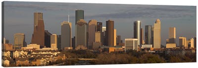 Houston Panoramic Skyline Cityscape (Evening) Canvas Art Print - Houston Skylines