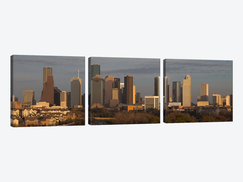 Houston Panoramic Skyline Cityscape (Evening) by Unknown Artist 3-piece Canvas Wall Art