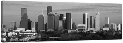 Houston Skyline Cityscape (Black & White - Evening) Canvas Art Print - Houston Skylines