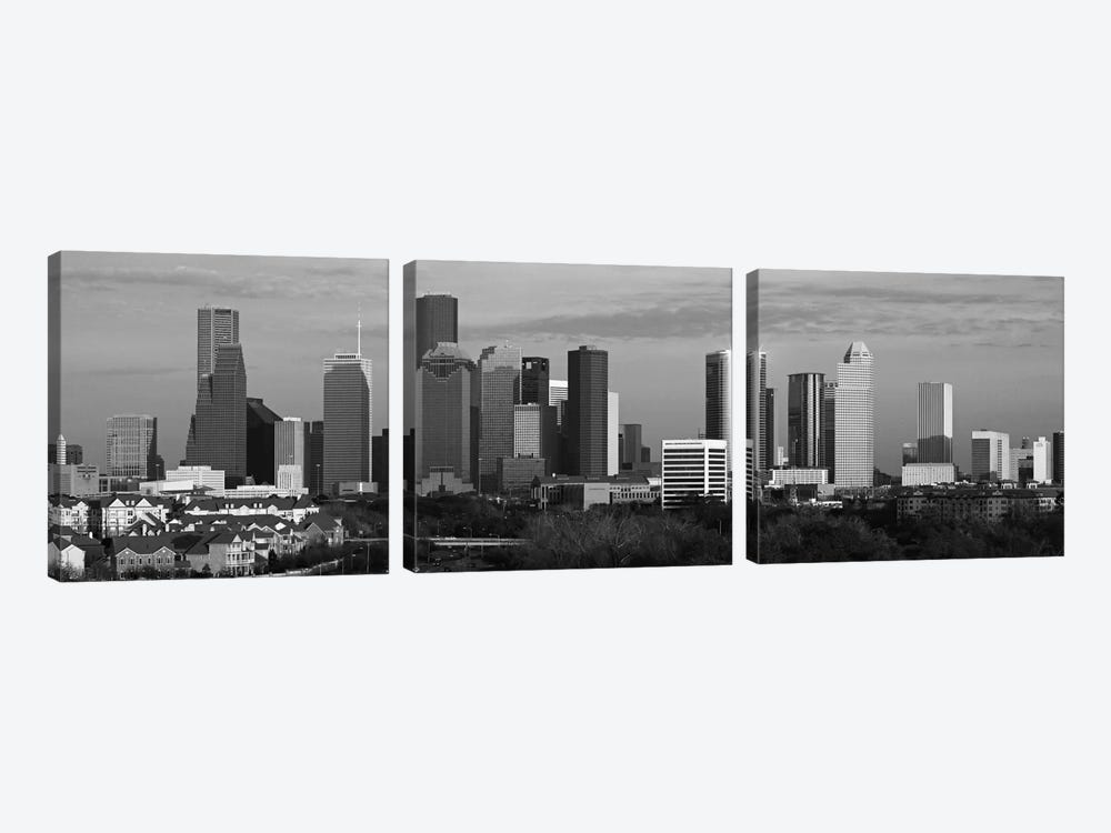 Houston Skyline Cityscape (Black & White - Evening) by Unknown Artist 3-piece Art Print