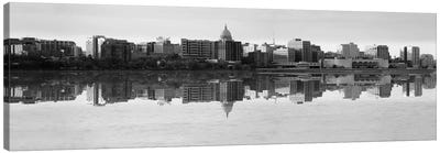 Madison Panoramic Skyline Cityscape (Black& White - Evening) Canvas Art Print - Wisconsin Art