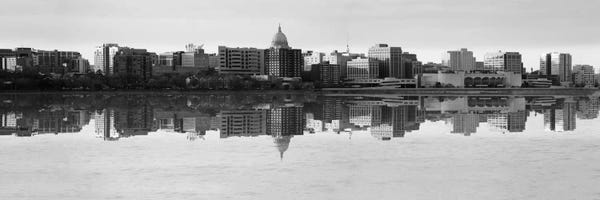 Wisconsin: Madison Panoramic Skyline Cityscape (Black& White - Evening) by Unknown Artist