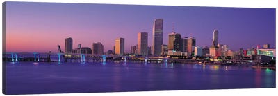 Miami Panoramic Skyline Cityscape (Evening) Canvas Art Print - Miami