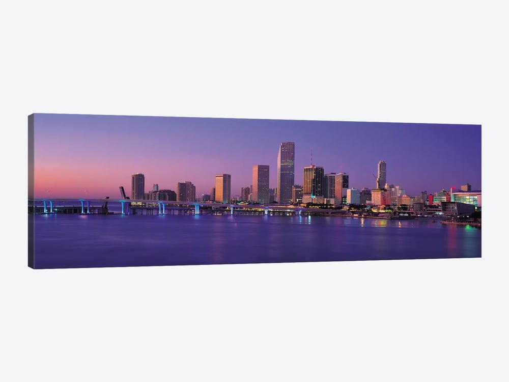Miami Panoramic Skyline Cityscape (Evening) by Unknown Artist 1-piece Canvas Wall Art