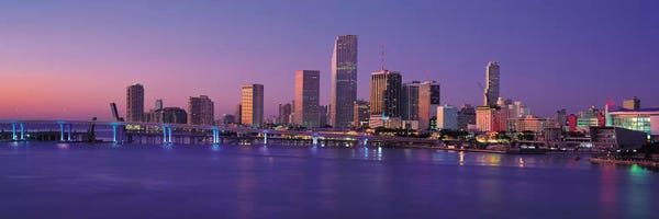 Miami: Miami Panoramic Skyline Cityscape (Evening) by Unknown Artist