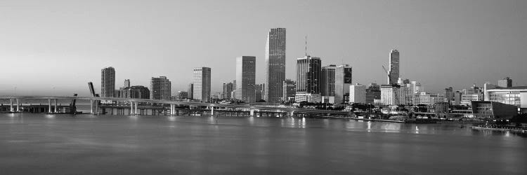 Miami Panoramic Skyline Cityscape (Black & White - Evening)