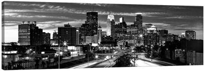 Minneapolis Panoramic Skyline Cityscape (Black & White - Evening) Canvas Art Print - Scenic & Nature Photography