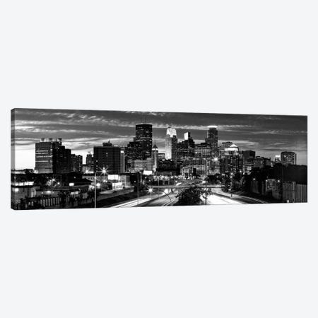 Minneapolis Panoramic Skyline Cityscape (Black & White - Evening) Canvas Print #6181} by Unknown Artist Canvas Artwork