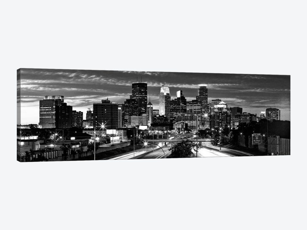Minneapolis Panoramic Skyline Cityscape (Black & White - Evening) by Unknown Artist 1-piece Canvas Wall Art