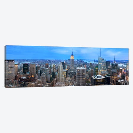New York Panoramic Skyline Cityscape (Evening) Canvas Print #6182} by Unknown Artist Canvas Art