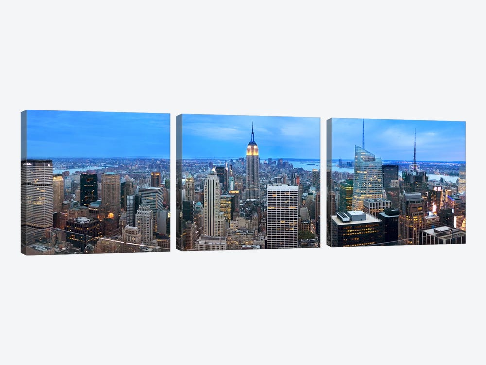 New York Panoramic Skyline Cityscape (Evening) by Unknown Artist 3-piece Art Print