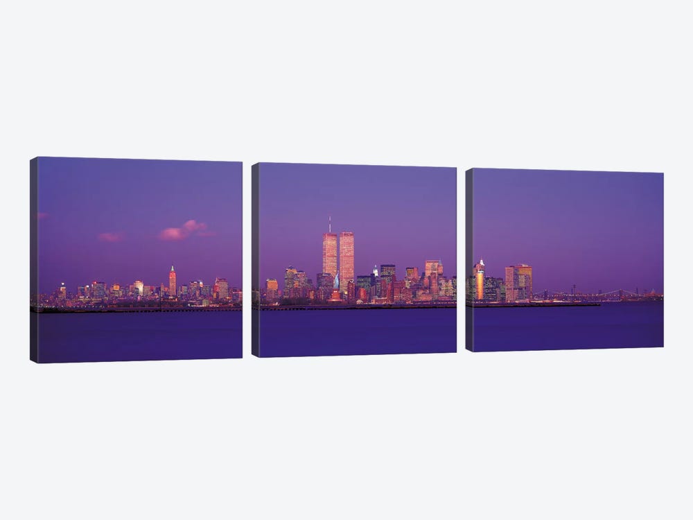New York Panoramic Skyline Cityscape (Evening) by Unknown Artist 3-piece Canvas Wall Art