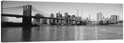 New York Panoramic Skyline Cityscape (Black & White - Evening) Canvas Art Print - Bridge Art