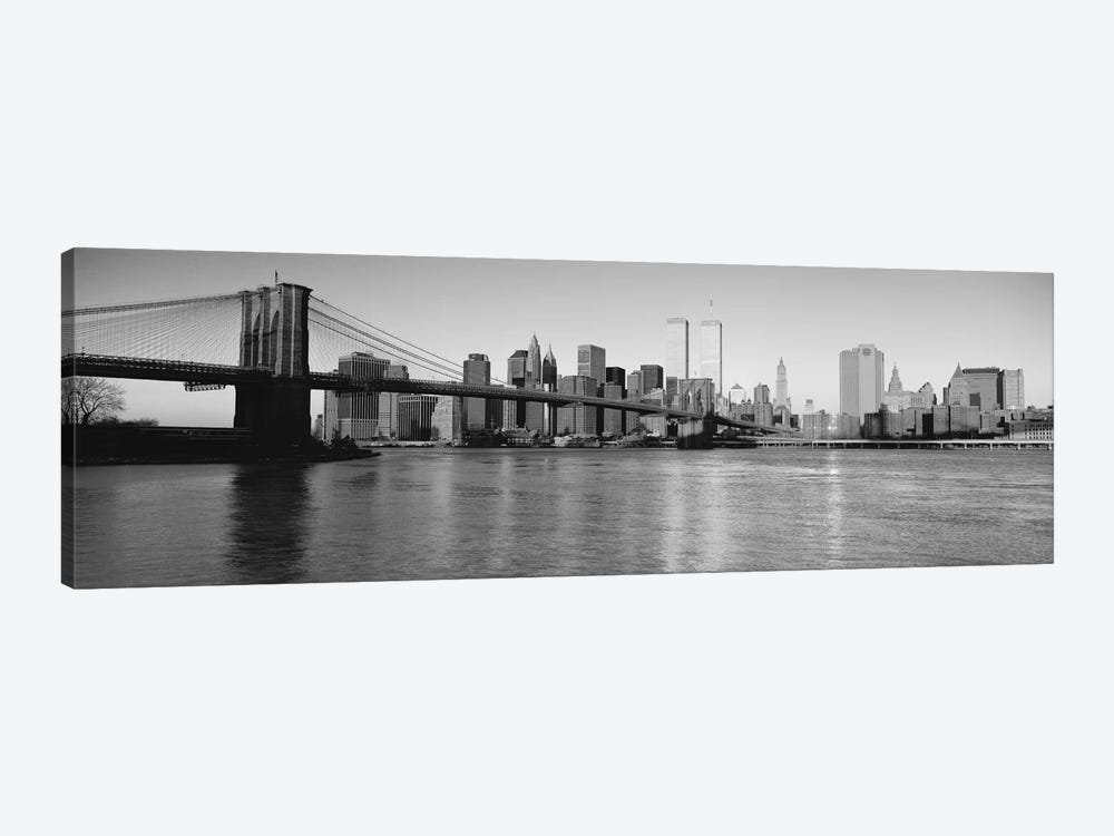 New York Panoramic Skyline Cityscape (Black & White - Evening) by Unknown Artist 1-piece Canvas Art