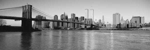 Famous Bridges: New York Panoramic Skyline Cityscape II (Black & White - Evening) by Unknown Artist