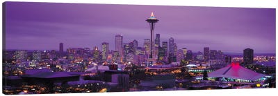 Seattle Panoramic Skyline Cityscape (Evening) Canvas Art Print - Panoramic Cityscapes