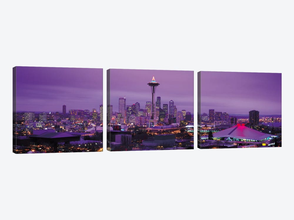 Seattle Panoramic Skyline Cityscape (Evening) by Unknown Artist 3-piece Canvas Art Print