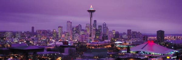 Seattle: Seattle Panoramic Skyline Cityscape (Evening) by Unknown Artist